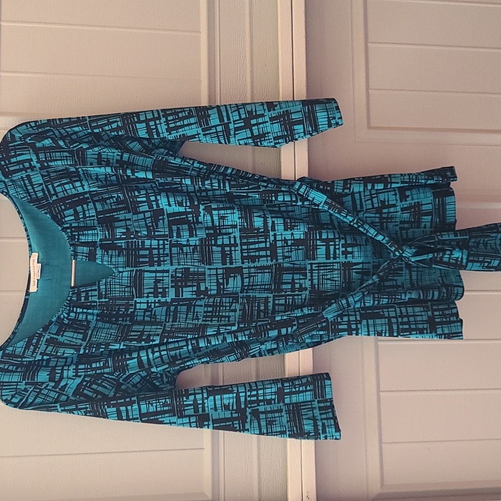 Liz Claiborne xl 3/4 sleeve teal and black blouse